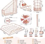 Rose Gold Desk Accessories Office Supplies Set, File Holder, Magazine File Organizer, Pen Holder, Stapler, Staple Remover, Staples, Tape Dispenser, Ballpoint Pen, Scissor, Binder Clips for Office - Image 2